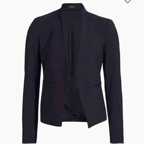 Theory Lanai Collarless Wool Blend Blazer Jacket in Black Size 2 - Picture 11 of 12